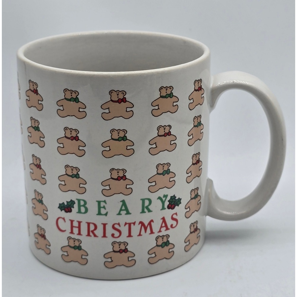 Vintage 80s Russ Berrie Beary Christmas Teddy Bear Ceramic Coffee‎ Mug Novelty